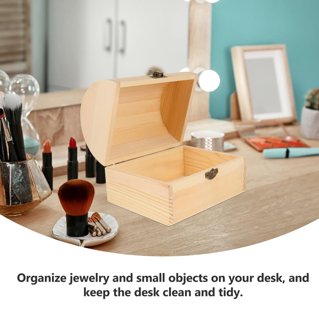 DOITOOL Unfinished Wooden Box with Hinged Lid - Unpainted Jewelry Box & Treasure Chest for Art & Jewelry Storage, 6.3 x 4.5 x 4.7 Inches DOITOOL