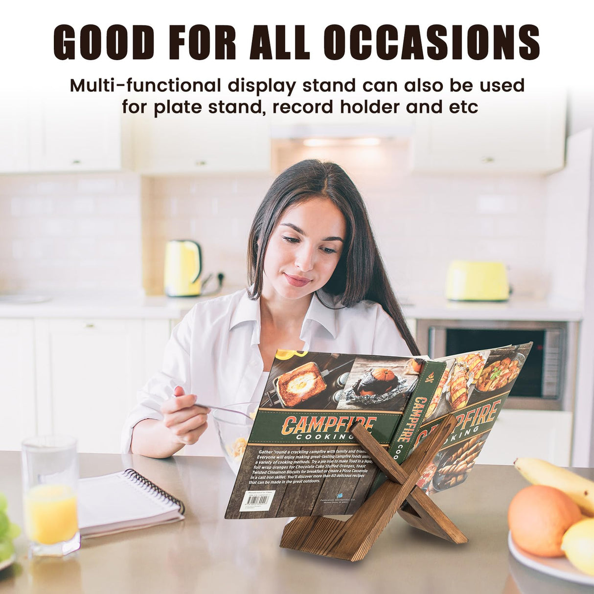 Cookbook Stand Holder Display Wooden: Rustic Wood Design - Adjustable Multifunctional Display Stand - Foldable Kitchen Counter Decor - Recipe Book Holder for Counter Canareen