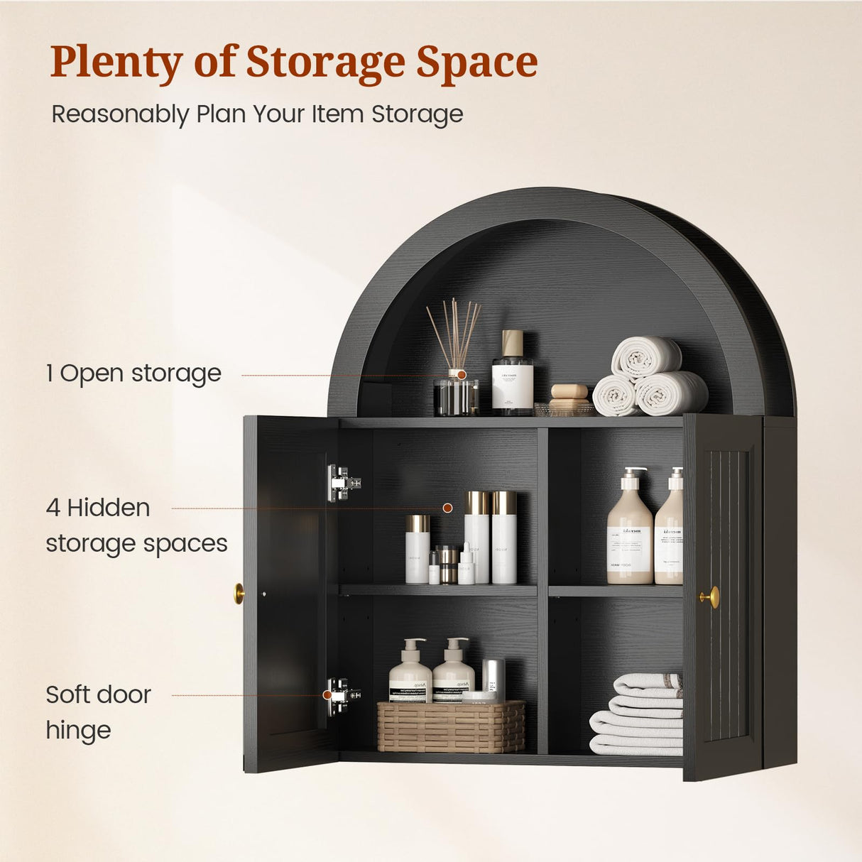 UPOSOJA Arched Bathroom Wall Cabinet, 20.3 x 30.5'' Over The Toilet Cabinet with Grille Door, Adjustable Shelf, Wall Mounted Cabinets for Bathroom Laundry Room Kitchen (Grille Door, 30IN) UPOSOJA