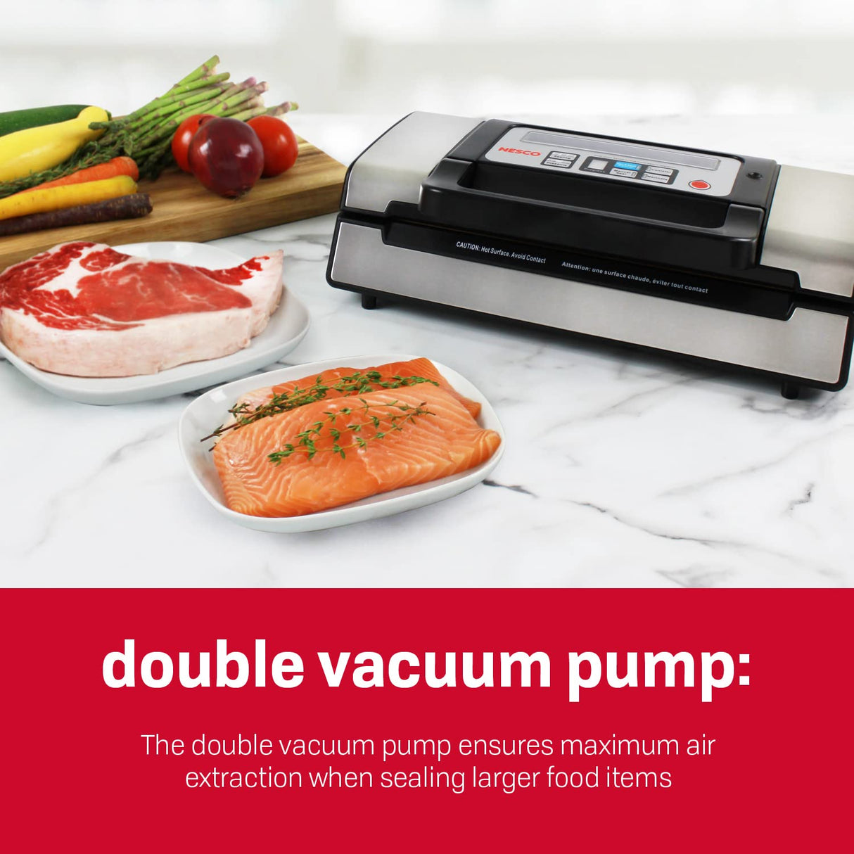 Nesco Deluxe Food VS-12 Vacuum Sealer, 130 Watts, Kit Bags & Viewing Lid, Compact, Silver Nesco