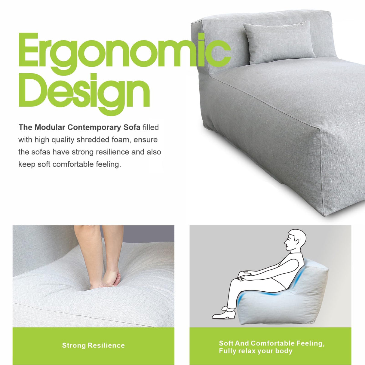 OPEAK Patio Furniture Set Bean Bag Lounge Chair Sectional Conversation Patio Set Daybed Furniture Outdoor Sofa Couch High Density Foam Filling Modern Comfy Couch (Light Gray), Lounge 01 OPEAK