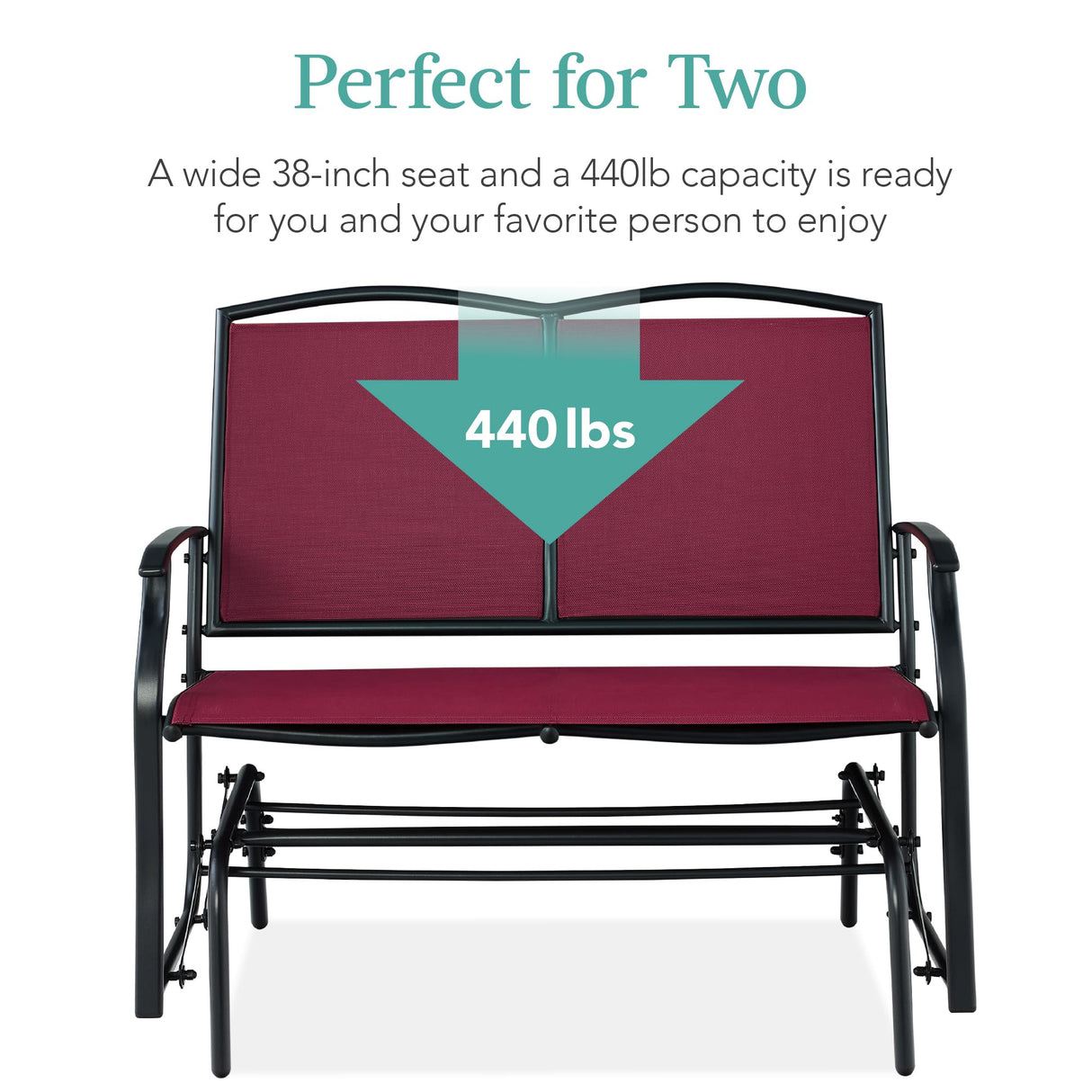 Best Choice Products 2-Person Outdoor Patio Swing Glider Steel Bench Loveseat Rocker for Deck, Porch w/Textilene Fabric, Steel Frame - Burgundy/Black Best Choice Products