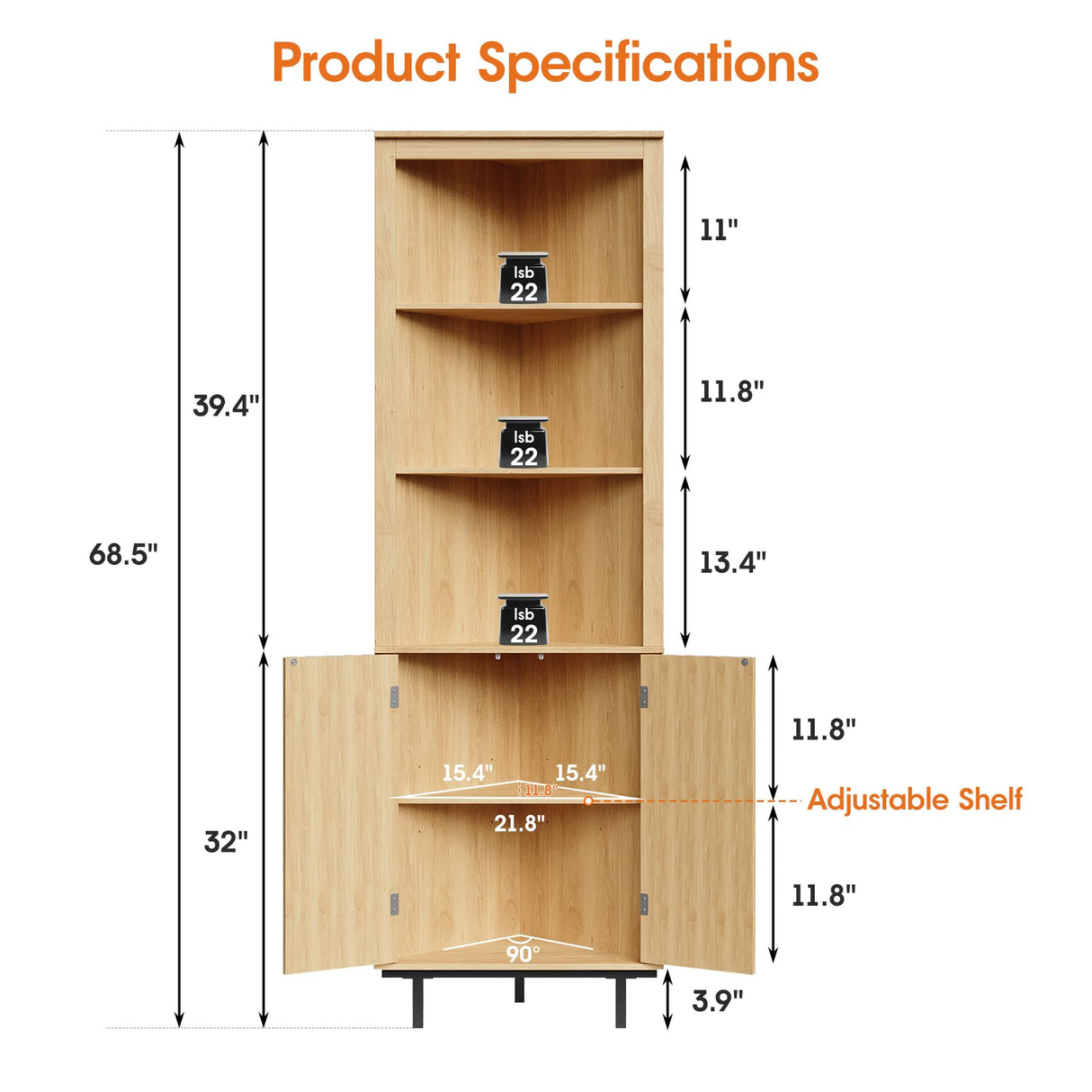 Maupvit 69" Tall Corner Cabinet, Small Slim Corner Bathroom Wall Cabinet, Boho Kitchen Pantry Storage Fluted Cabinet with Door & Adjustable Shelves, for Laundry Room, Living Room Maupvit