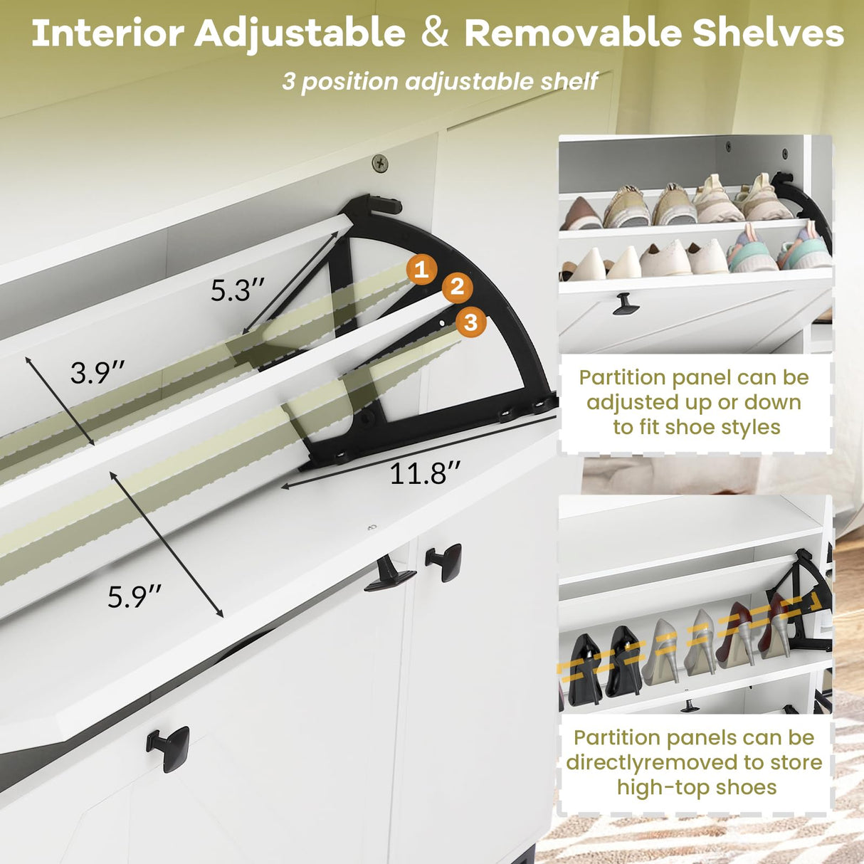 TIMSATIO Shoe Storage Cabinet with 2 Flip Drawers for Entryway, 4-Tiers Slim Freestanding Shoes Boots Rack Cabinet Organizer, Narrow Farmhouse Hidden Shoe Cabinet for Foyer (White) TIMSATIO