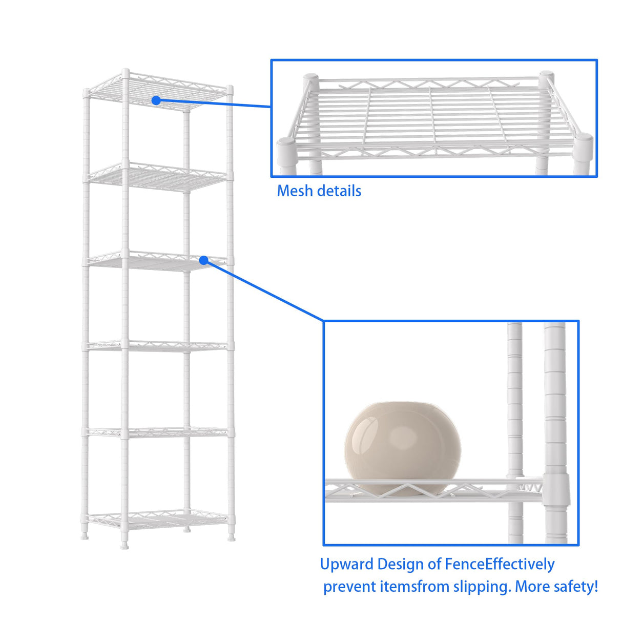 REGILLER 6 Wire Shelving Steel Storage Rack Adjustable Unit Shelves for Laundry Bathroom Kitchen Pantry Closet(White,11.7" D x 16.8" W x 63" H) REGILLER