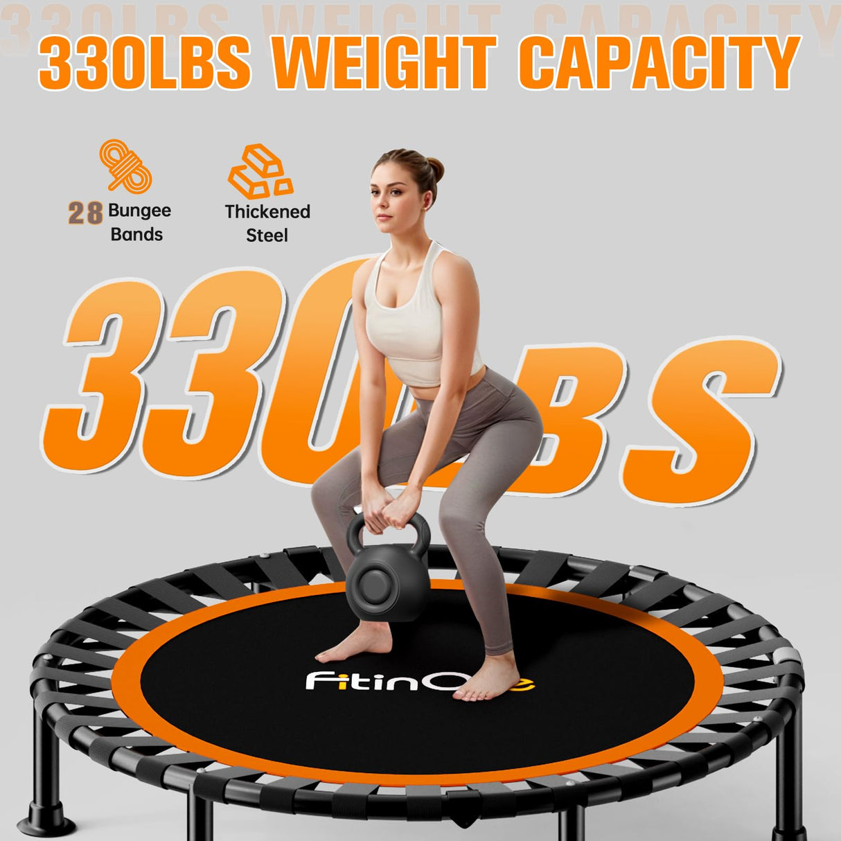 40"/48" Foldable Mini Trampoline Load 450lbs,Portable Exercise Rebounder Trampoline with Adjustable Foam Handle,Fitness Trampoline for Adults and Kids (40 inch Without handrail) FitinOne