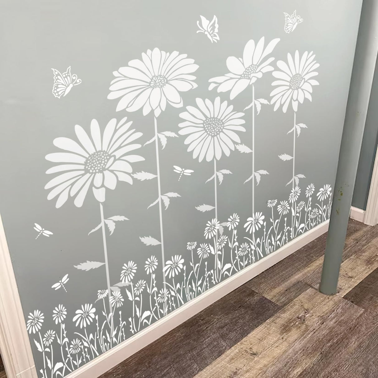 Large Flower Stencils for Painting on Walls – 12x14 Inch Jumbo Reusable Blooming Wildflower DIY Art Stencils for Fence, Wood, Fabric, Garden, Walls, Furniture, Crafts, Canvas(daisy6) MYJMN