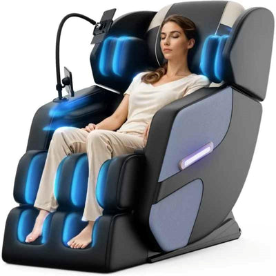 SLW IMPEX Full Body Massage Chair, Black and Gray, Electric Recliner with 6 Rollers, LCD Control Panel, Zero Gravity, 51.38x28.07x39.76 Inches