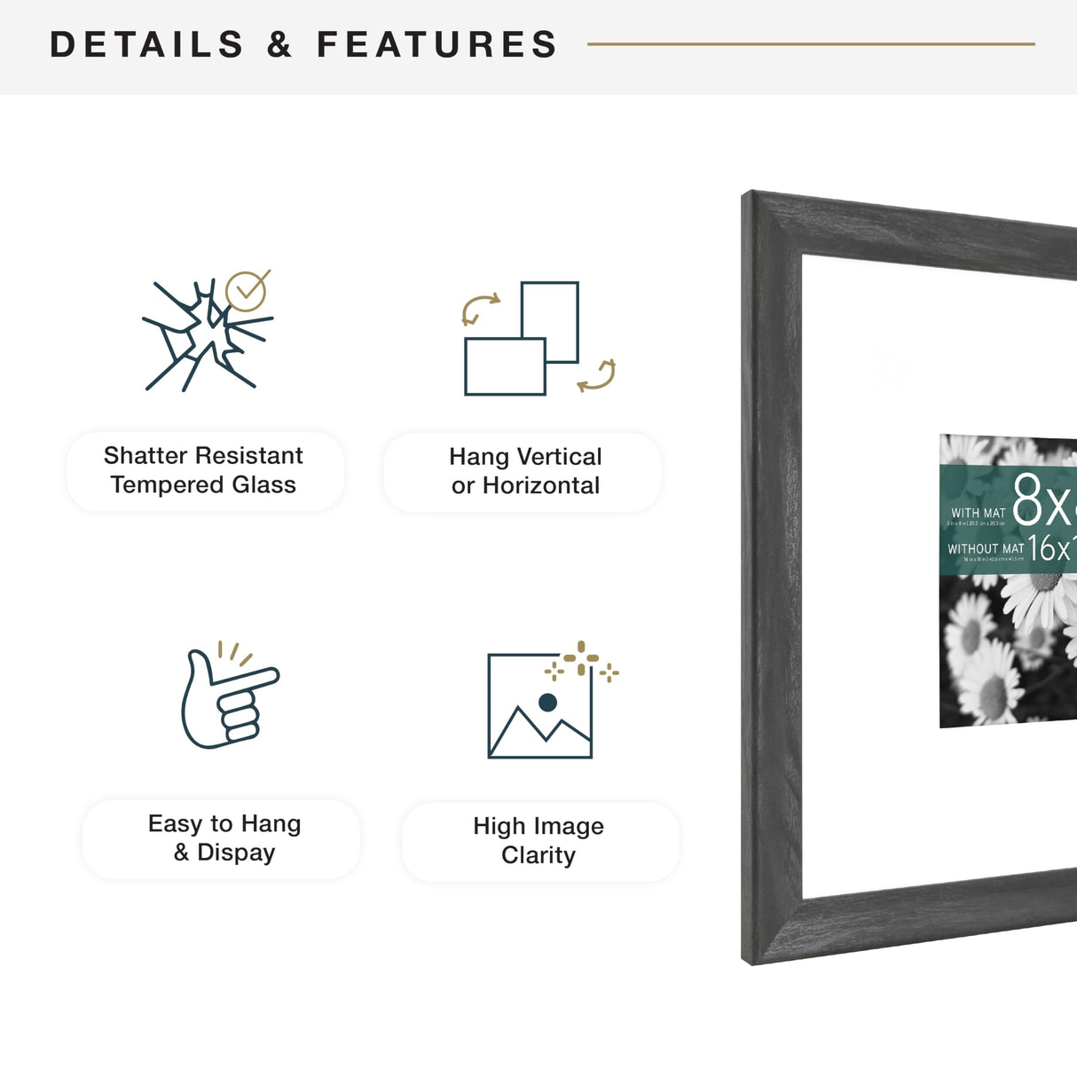 MCS Studio Gallery Classic 16x16 Picture Frame Black Woodgrain, Vertical & Horizontal Wall Hanging Large Picture Frame for Photos, Posters & Art Prints (1-Pack) MCS