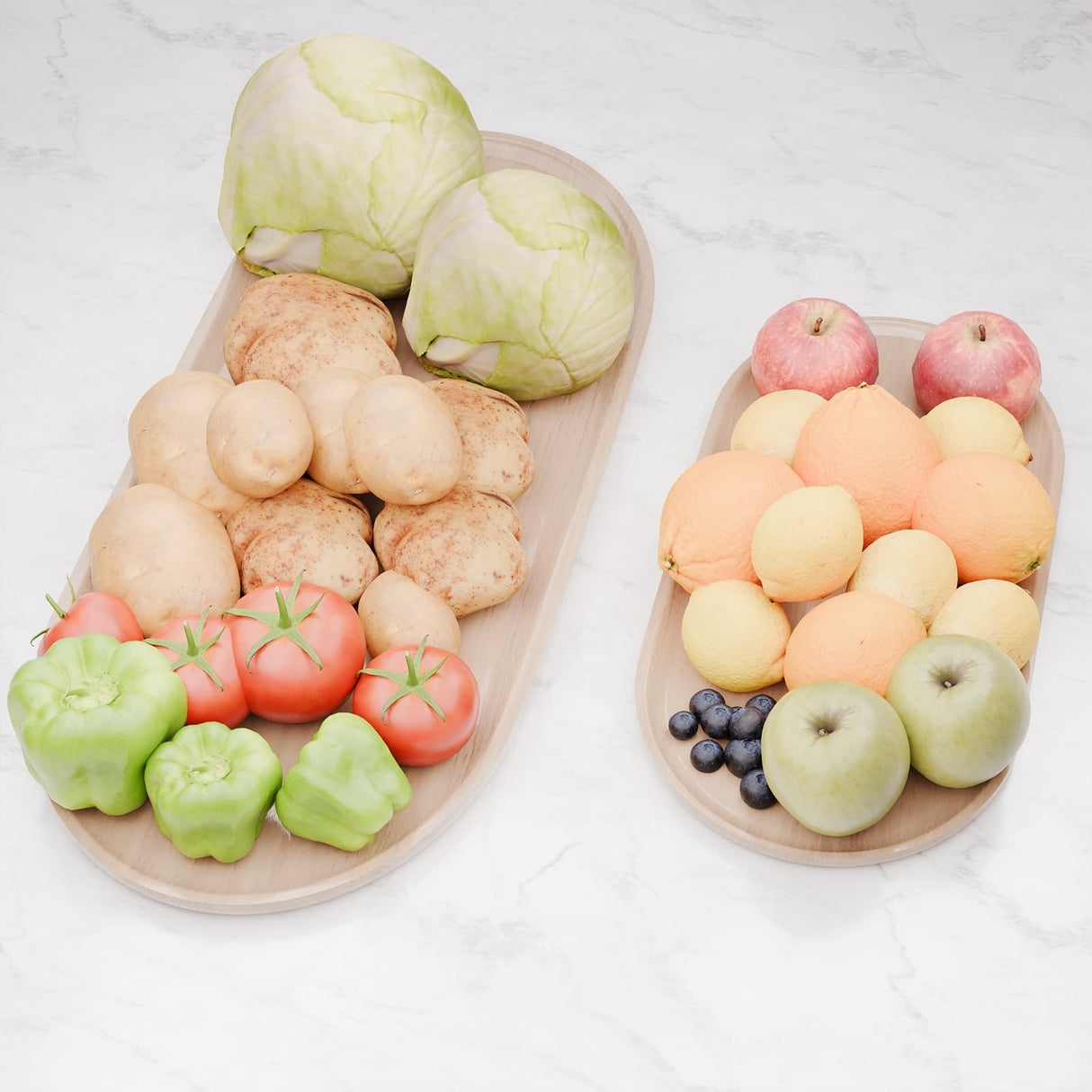 SMÖRLING Wooden Serving Tray, Set of 2 Beech Wood Serving Tray-Decorative Serving Trays Platter for Breakfast, Lunch, Dinner, Appetizers, Patio, Ottoman, Coffee Table, BBQ, Party –Great for Lap &Couch Haihomebest