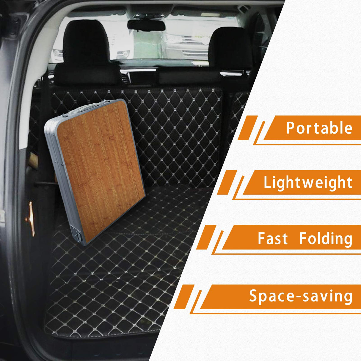 CampLand Outdoor Folding CampingTable with Aluminum Lightweight Height Adjustable with Storage Organizer Picnic Table for BBQ, Party, Camping(BAMBOO) CampLand