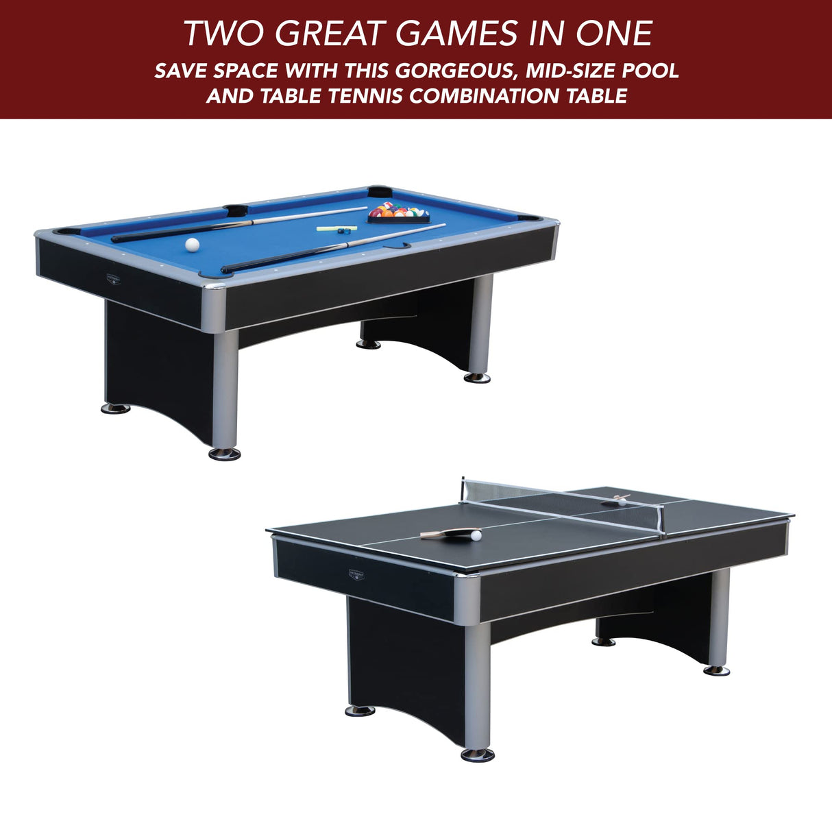 Hathaway Maverick II 7-Foot Pool and Table Tennis Multi Game with Blue Felt and Black Table Tennis Surface. Includes Cues, Paddles and Balls Hathaway