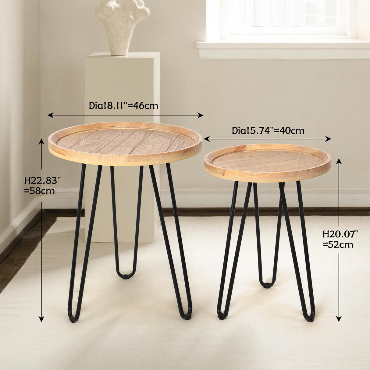 Oakrain Nesting Tables for Living Room, Round Nesting Coffee Table, Farmhouse End Tables Living Room Set of 2, Wood Side Tables Set of 2 for Sofa, Bedroom WoodArtSupply