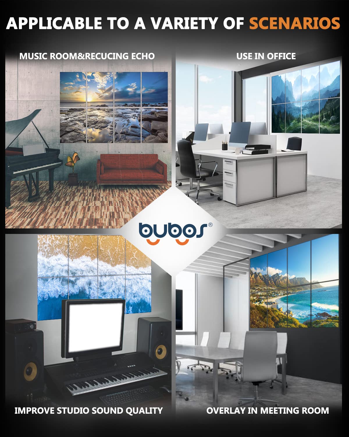 BUBOS 8 Pack Art Acoustic Panels Self-adhesive Soundproof Wall Panels,48X32Inches Sound Absorbing Panels,Decorative Acoustical Wall Panels, Acoustic Treatment for Recording Studio (Coastal rocks) BUBOS