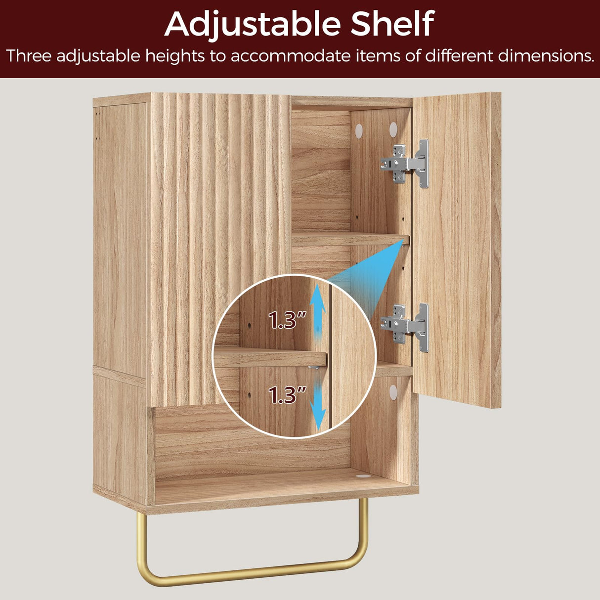 MAHANCRIS Bathroom Wall Cabinet, Wall Mounted Medicine Cabinets with Towel Bar & Adjustable Shelf, Over The Toilet Space Saver Storage Cabinet with 2 Doors, for Bathroom Laundry Room Kitchen, Natural MAHANCRIS