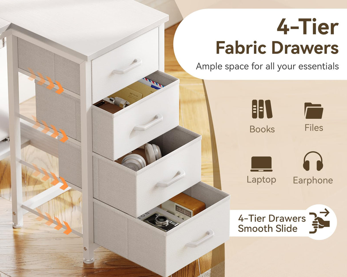 Casaottima L Shaped Desk with 4 Drawers, 40" Small White Computer Desk with Storage, Reversible Kids Study Desk with CPU Stand & Hook, Corner Desk for Home Office Casaottima