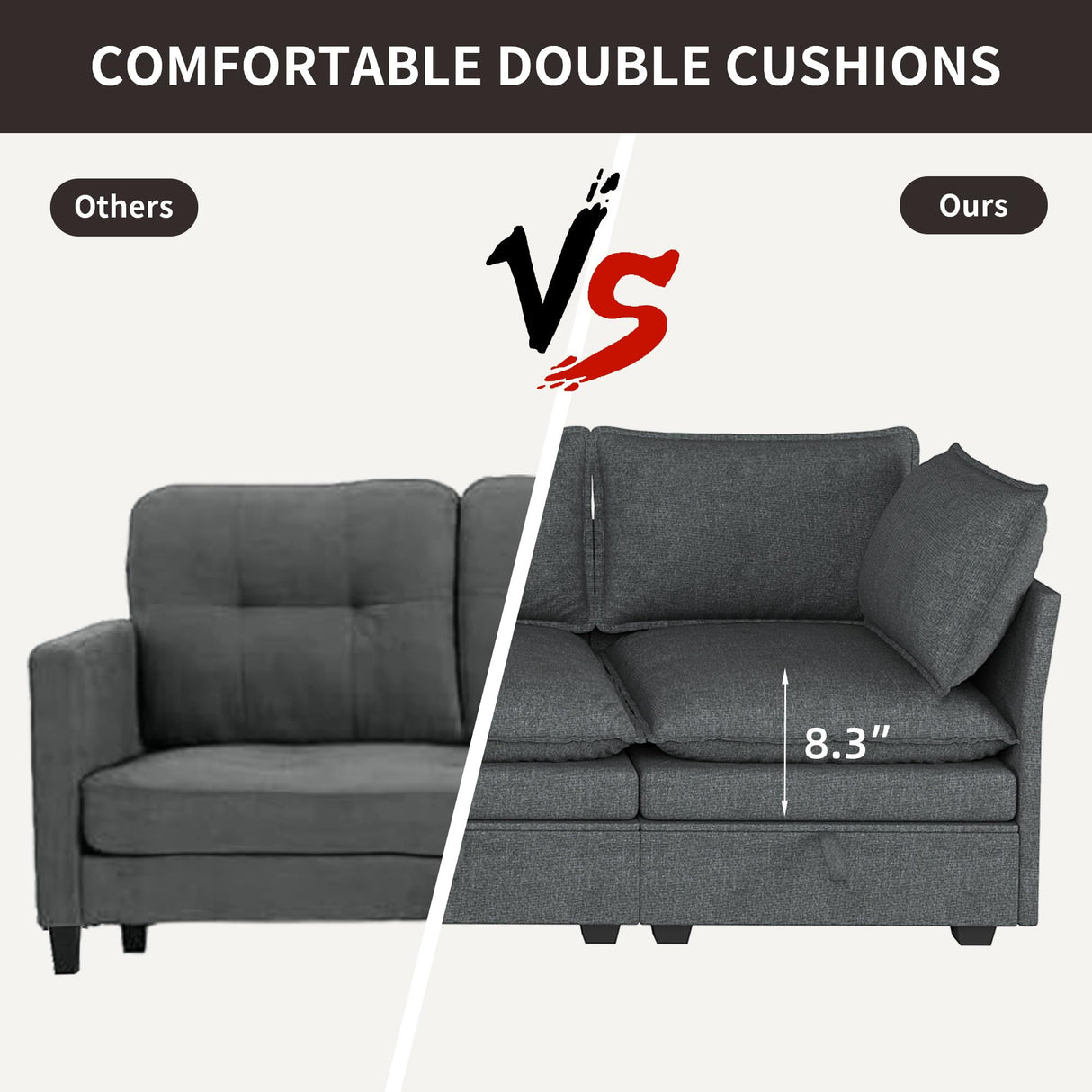 NicoHali Large Sectional Couches for Living Room, Modular Sectional Sofa Couch Set, Convertible U/L Shaped Sofa Couch with Storage, Cloud Sofas for Living Room(Dark Grey) NicoHali