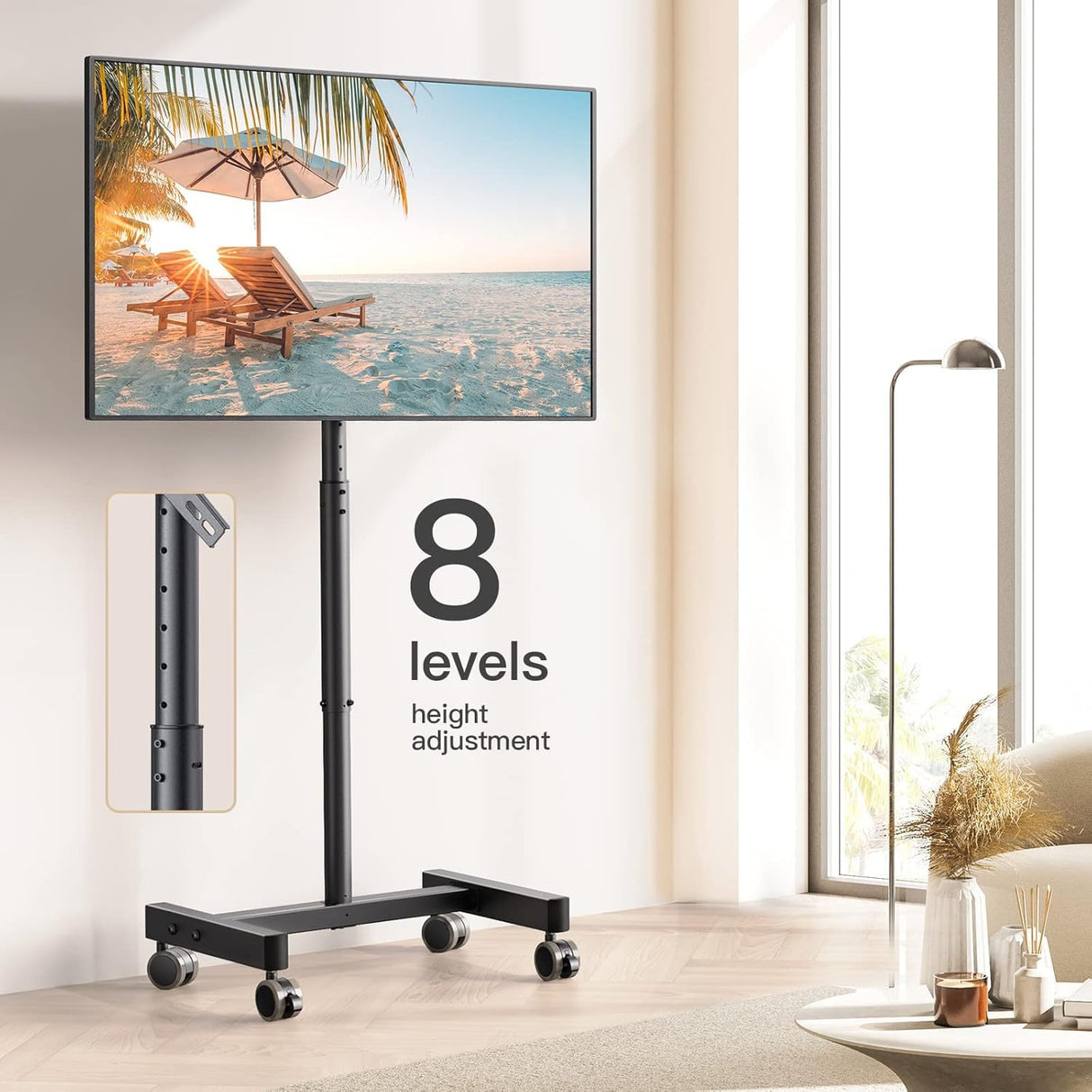 Perlegear Mobile TV Cart, Rolling TV Stand for 13-50 inch TVs with 30° Tilt Universal TV Cart for LED/LCD/OLED TV Height Adjustable Floor TV Stand Holds 44lbs Portable Monitor Stand Max VESA 200x200mm Perlegear