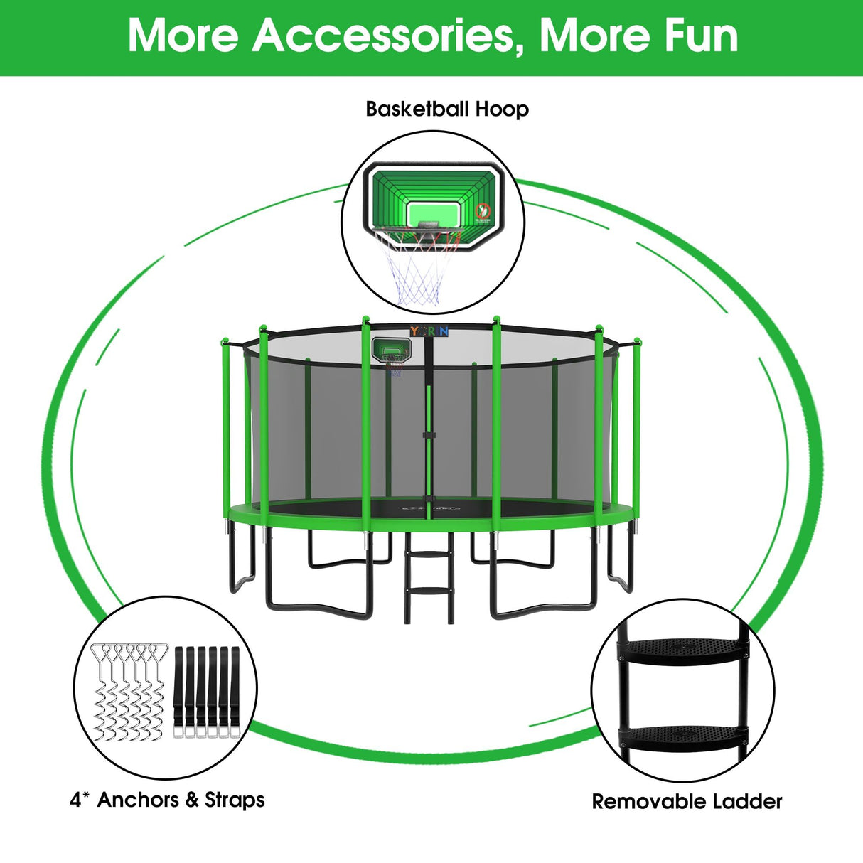 YORIN Tranpoline 12FT, Outdoor Tranpoline for Kids and Adults 1200LBS Tranpoline with Basketball Hoop, Enclosure Net, Back Yard Heavy Duty Recreational Tranpolines, ASTM Approved YORIN