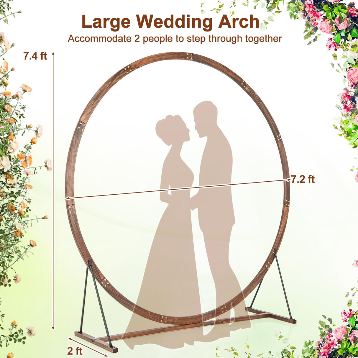 Moccha Wedding Arch, 7.4 FT Wooden Arch Backdrop Stand, Outdoor Archway Pergola, Garden Arbor Trellis for Climbing Plants Flower Balloon, Rustic Wedding Decorations for Home Party Ceremony, Round LDAILY