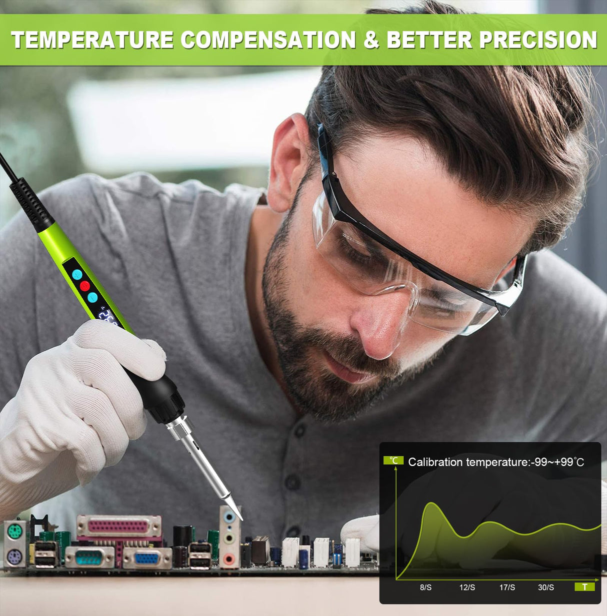 Soldering Iron Kit, 100W Soldering Gun with LED Digital Display, Adjustable Temperature 356-932â Solder Kit for Electronics, Includes Soldering Iron Tip, Solder Wire, Stand, Tweezers and Paste, Green Crtsweker