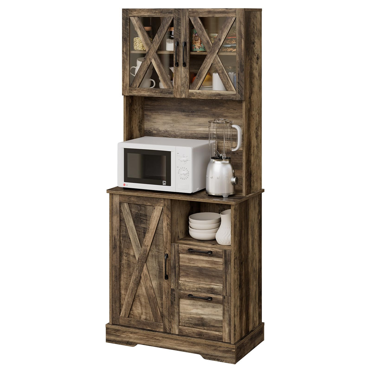 Lomojo Kitchen Storage Cabinet,71" Pantry Cabinet,Coffee Hunth Freestanding Cabinet,Farmhouse Tall Kitchen Cabinet Organizers and Storage with Doors & Adjustable Shelves Rustic Brown Lomojo