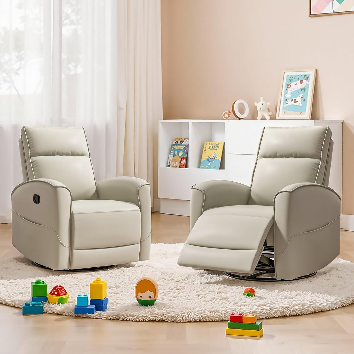 HAOMARKETS Swivel Rocker Recliner Chair, Manual Faux Leather Glider Rocking Recliners for Adults, 360° Swivel Nursery Reclining Sofa with Storage Pocket HAOMARKETS