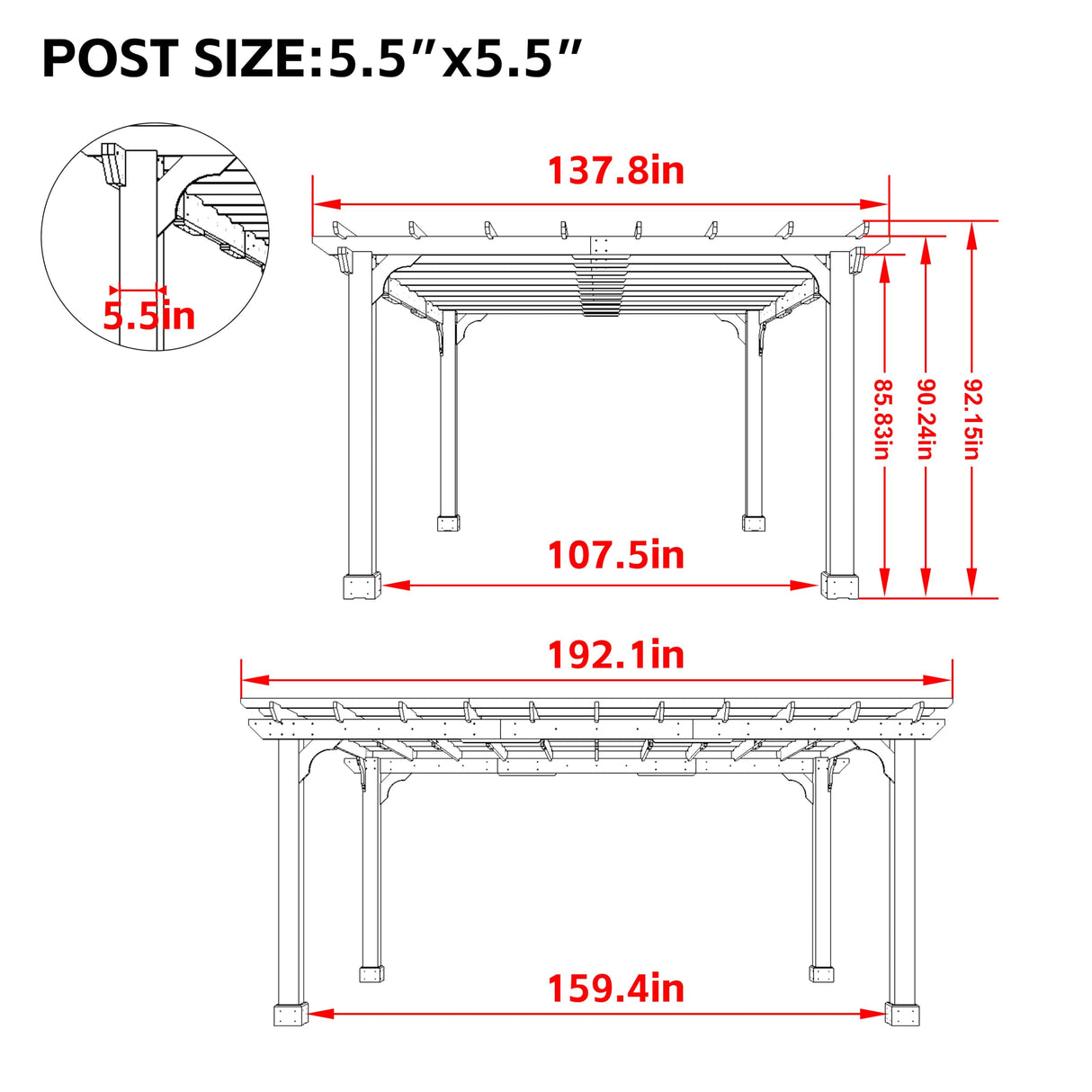 Yardenaler 12 x16 FT Wooden Pergola, Cedar Wood Gazebo with Flat Roof, Outdoor Garden Shelter with Stakes Included, Patio, Deck, Backyard, Lawn Yardenaler