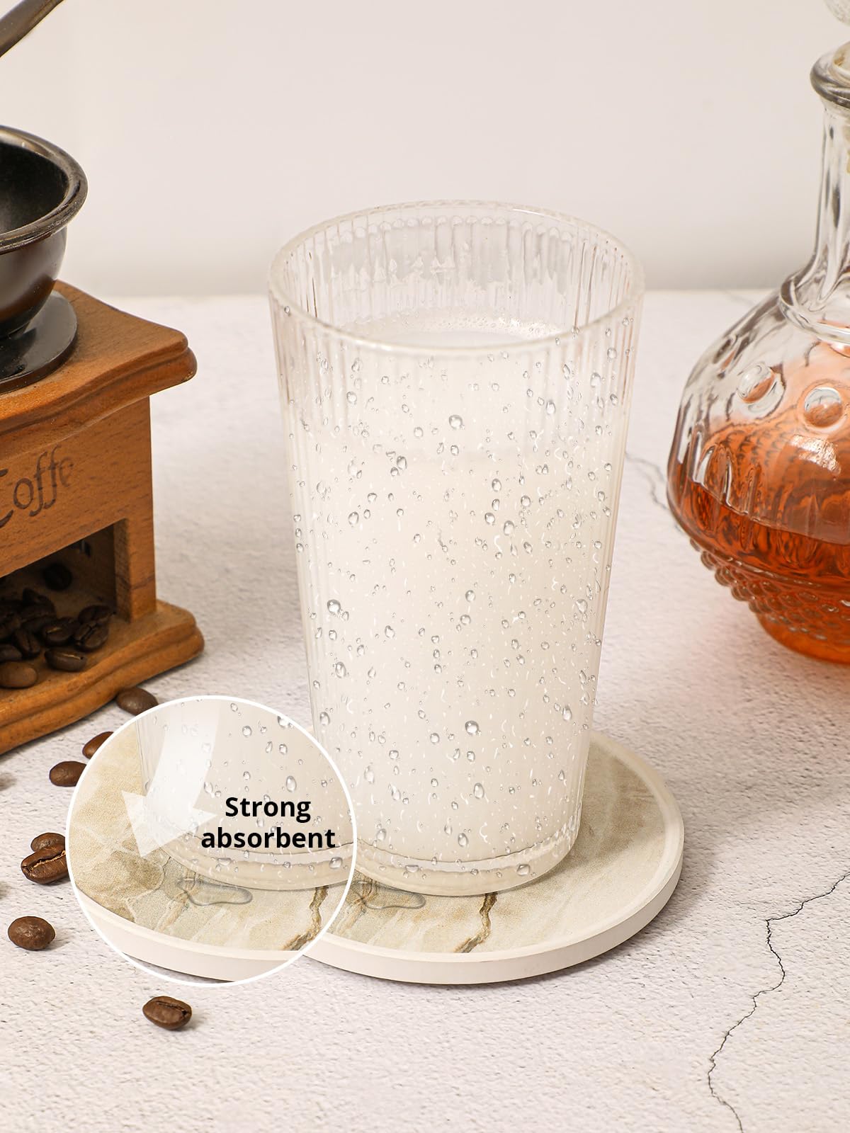 LIFVER Coasters for Coffee Table, Coasters for Drinks Absorbent, Drink Coasters, Housewarming Gift, Home Decor, Set of 6, Farmhouse Coaster Set with Holder, 4 Inches, Sandstone Style LIFVER