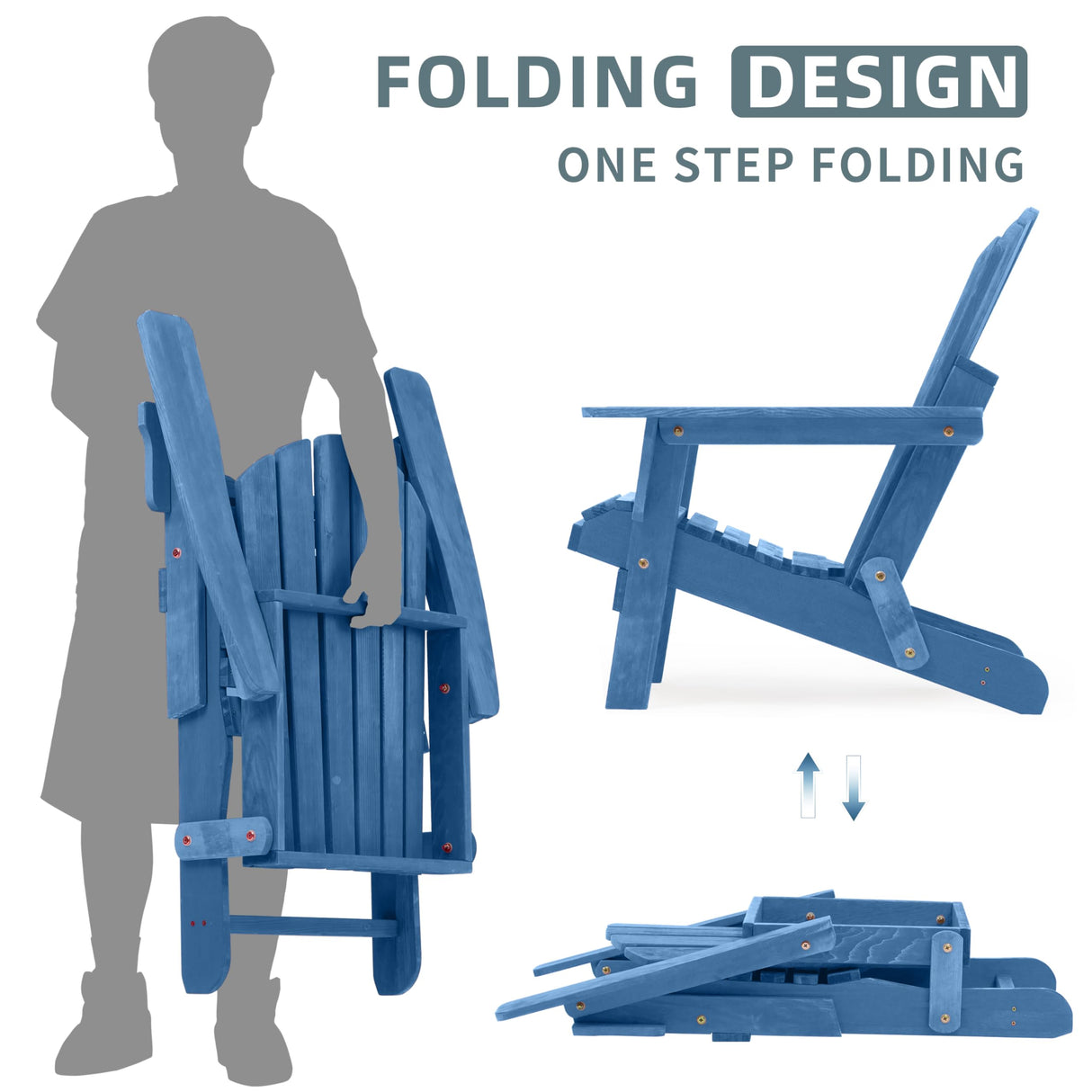 Oversized Wooden Folding Adirondack Chair with Pre-Assembled Backrest and Seat Board, Lounge Chair for Outdoor Patio Garden Lawn Backyard Firepit Deck Pool Beach Wood-Natrl