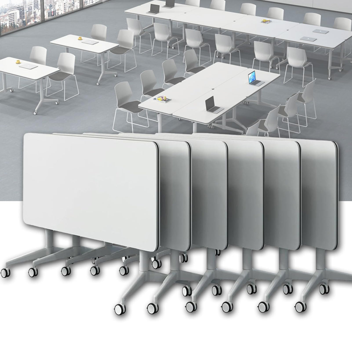 Conference Table, Folding Conference Room Tables Office Table Flip Top Mobile Meeting Training Table with Wheels, Seminar Boardroom Table for Home Office Classr ( 6 Pack 63 x 23.6 x 29.5 inch ) Ysjndasm
