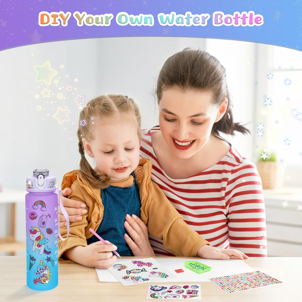 PERRYHOME Unicorns Gifts for Girls Age 4 5 6 7 8 9 10+ Birthday Back to School Day Gifts,Soft Plush Toys Set with Light-up Star Pillow,DIY 900ML Bottle,Diary,Coin Purse,Unicorn Plush Accessory PERRYHOME