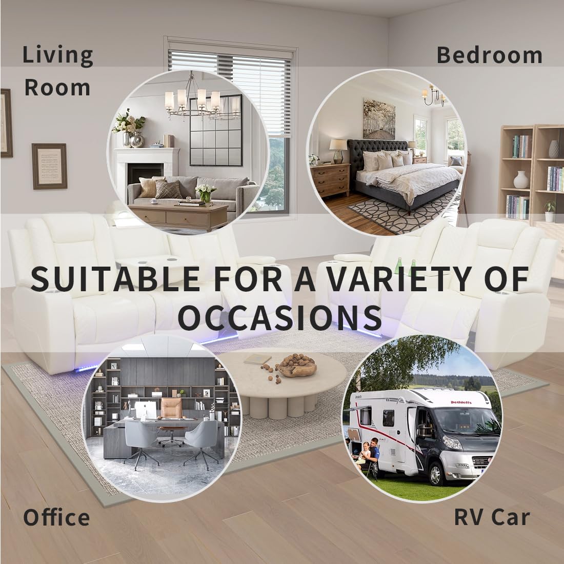 Living Room Sofa Set Reclining Breathing Leather Dekmxas Living Room Furniture Set Sofa, Loveseat with Storage Console/Cup Holders/LED Light/USB Port for Apartment, Office(Creamy White, Sofa+loveseat) Dekmxas