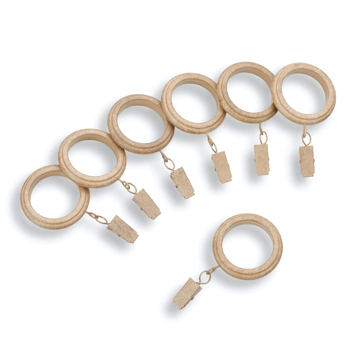MODE Farmhouse Collection Beveled Curtain Clip Rings, Set of 14 Curtain Rings with Clips, Fits MODE Farmhouse Curtain Rod Sets, 1 3/4”, Weathered Oak MODE