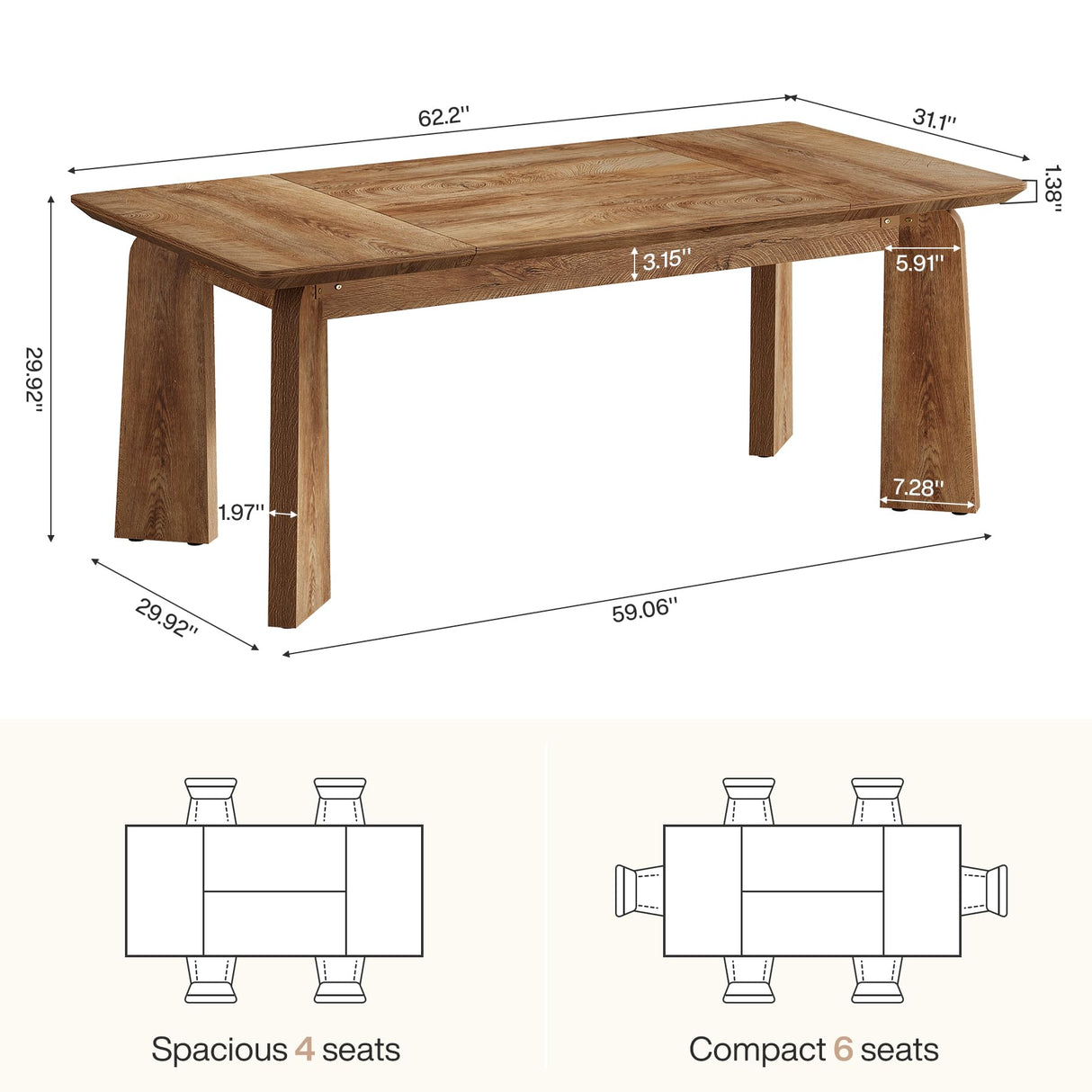 Tribesigns 5FT Conference Table for 6 People, 62-Inch Rectangular Meeting Table with Thicken Tabletop and Heavy Duty Legs, Modern Seminar Boardroom Desk for Office Conference Room (Rustic Brown) Tribesigns