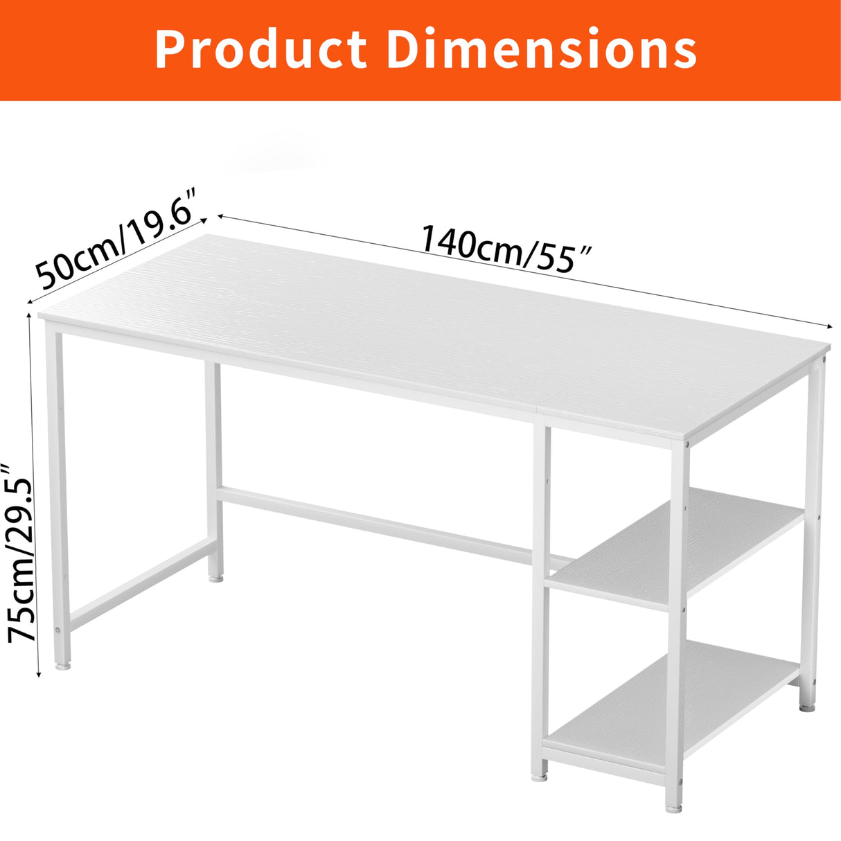 JOISCOPE Home Office Desk with Double Reversible Side Shelves and Headphone Hooks, Computer Desk for Working, Gaming, Studying, 55 inches, White JOISCOPE