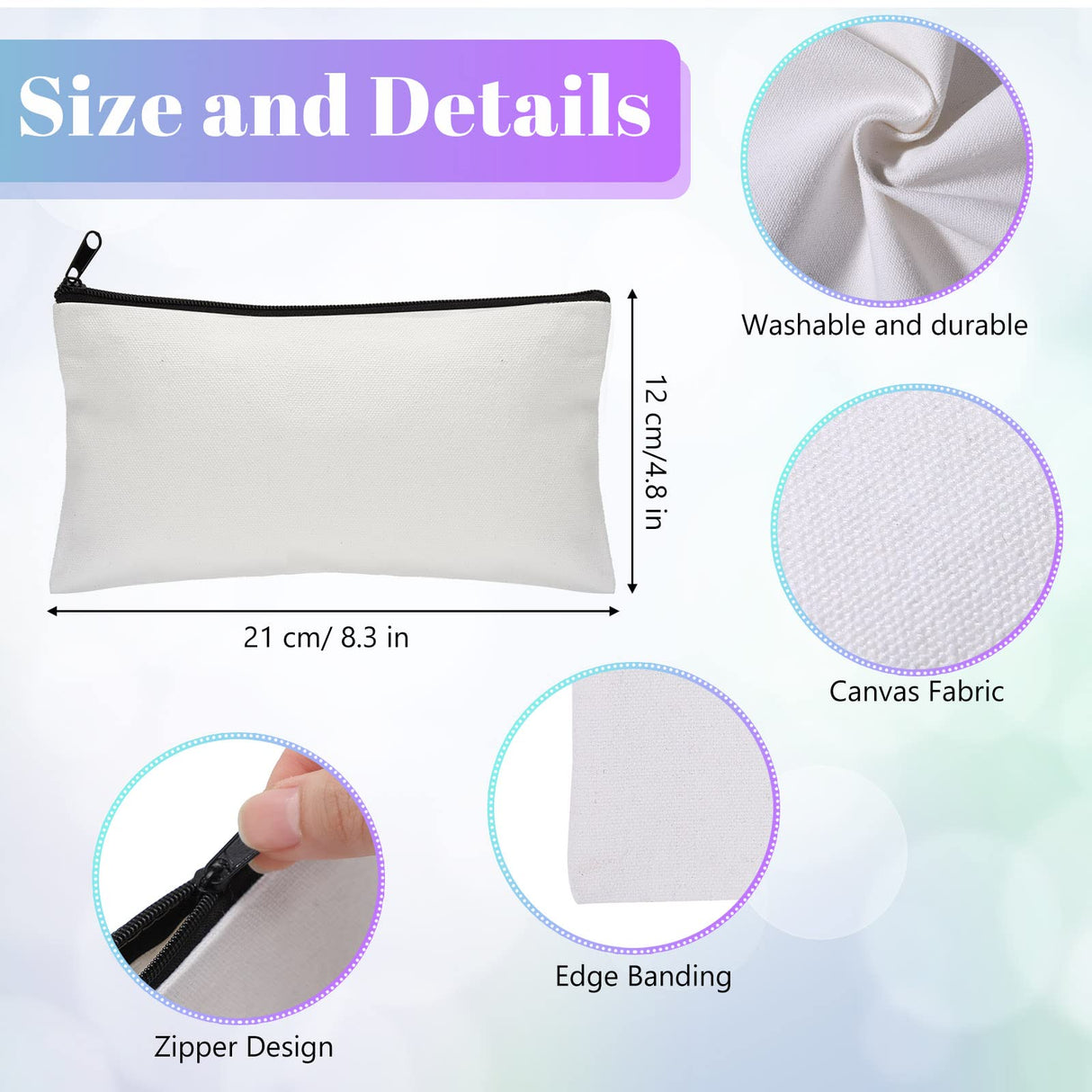 16 Pieces Canvas Tote Bag and Makeup Bag Blank Plain Canvas Bag Large Reusable Grocery Bags Shopping Cloth Bags with Handles DIY Craft Bag Canvas Pencil Case with Zipper Cosmetic Bag School Supplies Reginary