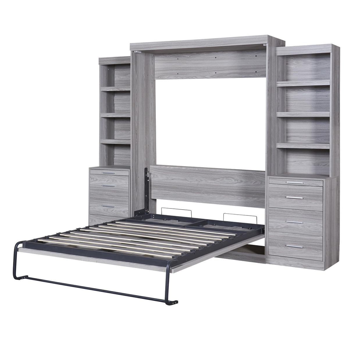 Full Murphy Bed Space-Saving Wall Bed with Storage Shelves and Drawers for Guest Room or Home, Easy to Fold into a Cabinet Merax