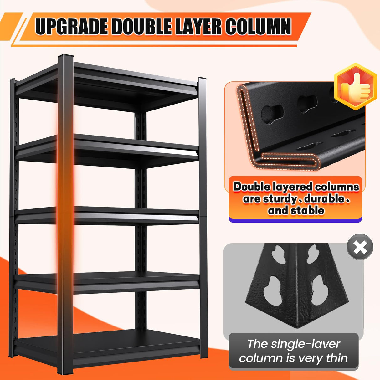 FFVVGH 72 ”H Garage Shelving Heavy Duty, Garage Storage Shelves 2500LBS Industrial Shelving Unit, Adjustable Metal Shelving, Steel Garag Organizer, Rack Shelf for Basement, 72 ”H×36”W×16”D FFVVGH