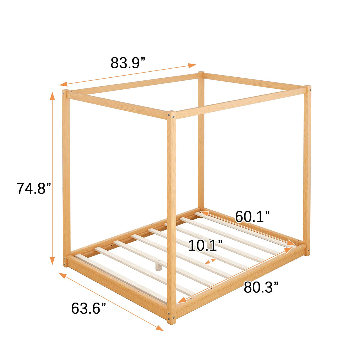 Merax Modern Queen Size Wood Canopy Bed Floor Platform Bed Frame/No Box Spring Needed/Easy Assembly, Nutural Merax