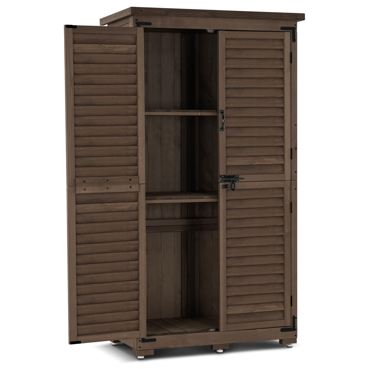 MCombo Outdoor Storage Cabinet, Garden Storage Shed, Outside Vertical Shed with Lockers, Outdoor 63 Inches Wood Tall Cabinet for Yard and Patio 0870 (Brown) MCombo