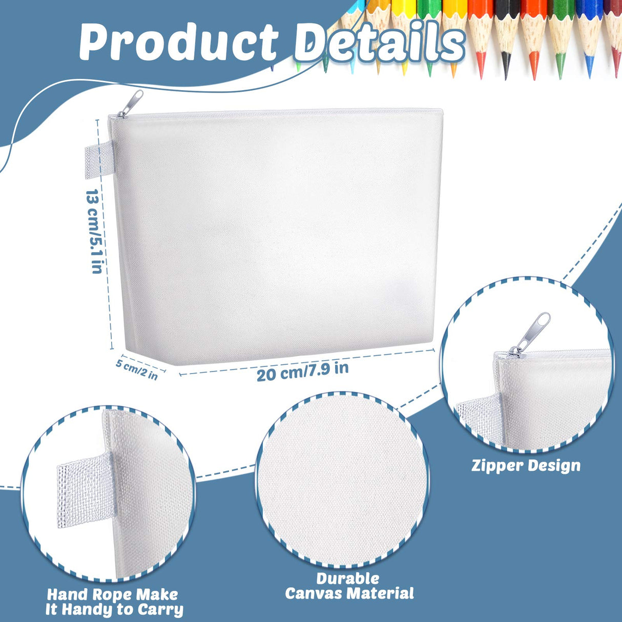 Weewooday 12 Pieces Canvas Makeup Bags for Women Plain Cosmetic Pouch with Zipper Blank DIY Bags for Travel Wedding Teacher Women Toiletry Makeup Cosmetic Stationery(White) Weewooday