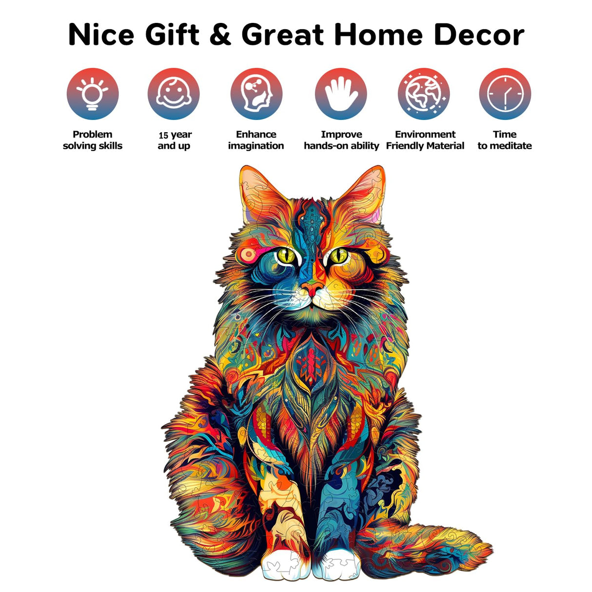 Jigfoxy Wooden Puzzle for Adults, Cat Wooden Jigsaw Puzzles for Adults, Unique Animal Shape Wood Cut Puzzles, Christmas Thanksgiving Gifts for Family Friend(S-8.3 * 6.6in-80pcs) Jigfoxy