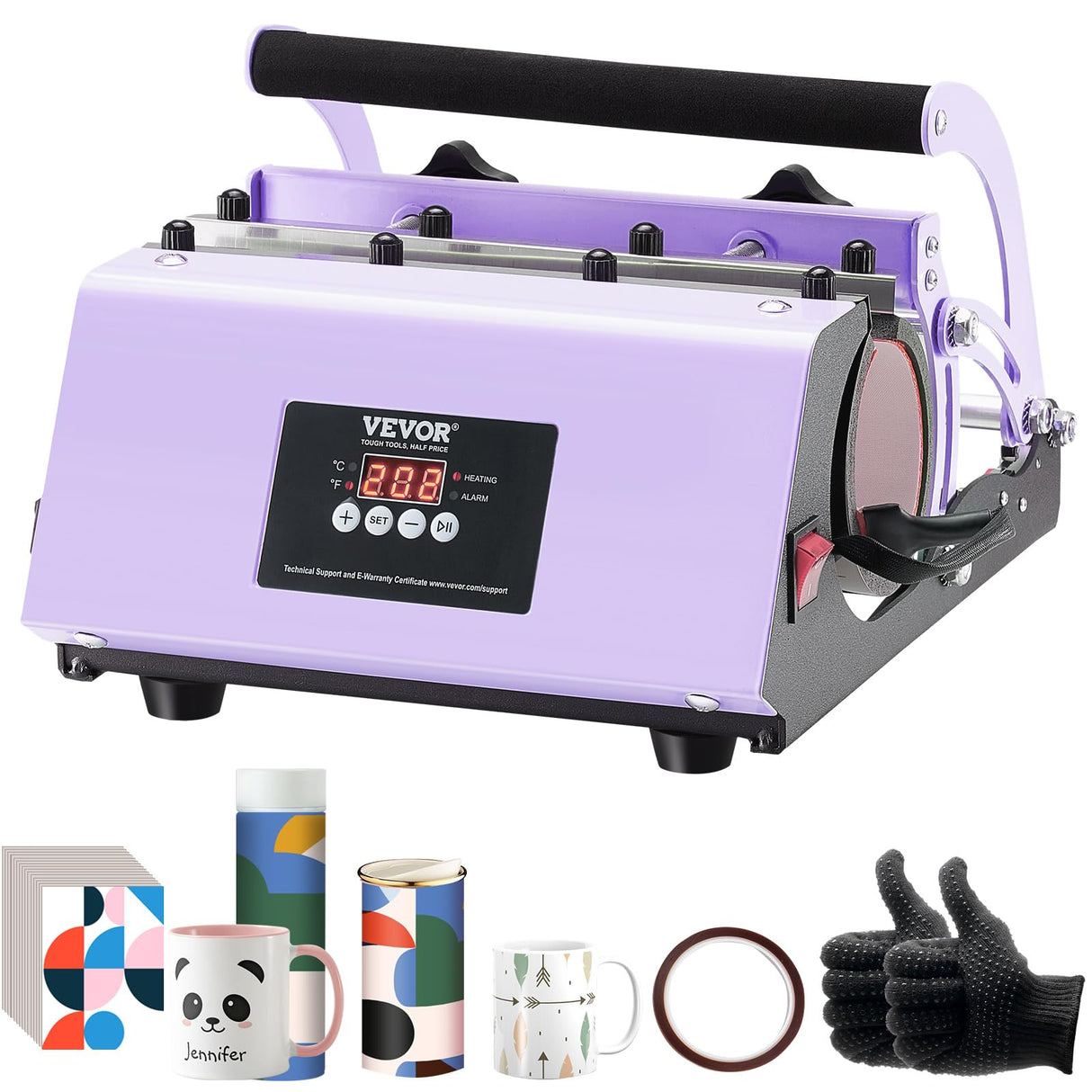 VEVOR Tumbler Heat Press Machine, 11-30oz Mug Press, Heat Up Fast and Even, Tumbler Press with Sublimation Paper, Tape and Gloves, Temp and Time Setting, for Sublimation Tumblers, Cups, Mugs, Purple VEVOR
