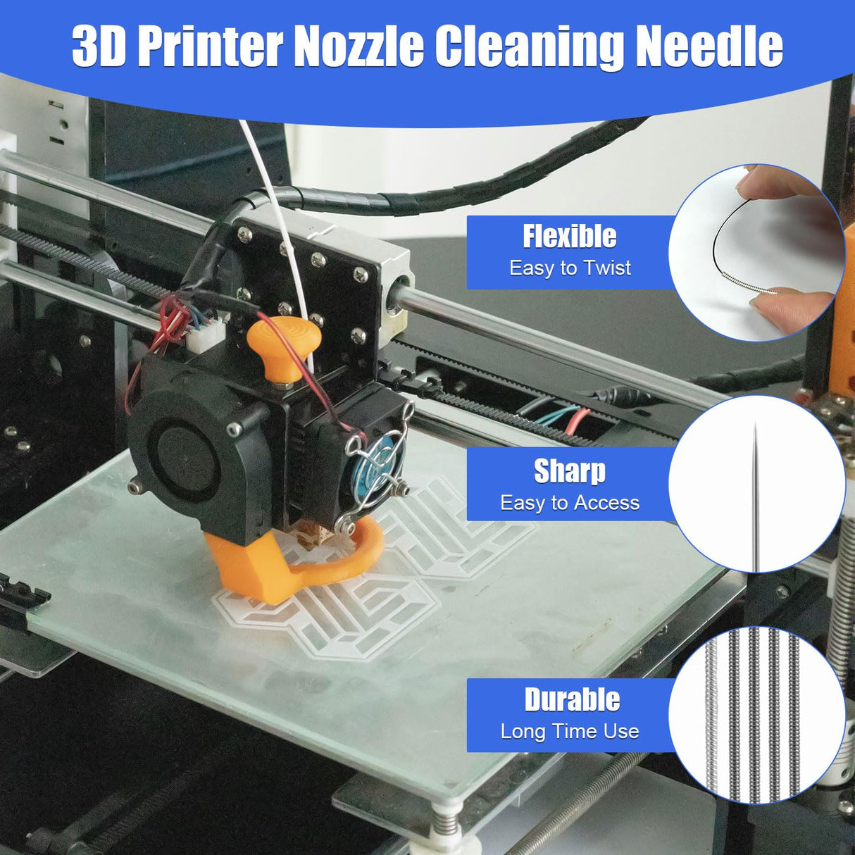 26pcs 3D Printer Nozzle Cleaning Kit, Including 20 Nozzle Cleaning Pins/Needles 2 Wire Brushes 2 L-Shaped Wrenches 2 Tweezers with Storage Box for Prusa 3D Printer Maintenance Accessories NQEUEPN