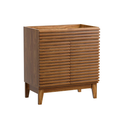 ROOMTEC 30" Bathroom Vanity, Mid-Century Freestanding Bathroom Cabinet Vanity with Storage, Particleboard Frame with Wood Grain Laminate, Walnut (Sink Basin Not Included)