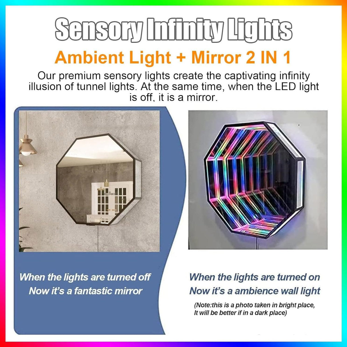 Infinity Hexagon Mirror, Remote Control LED Tunnel Lamp, Multicolor Tunnel Lamp Infinity Light Wall Hanging Lights, Infinity Mirror Art Light Night Light with Multi Color Changing Light,30cm/11.81in WoodArtSupply
