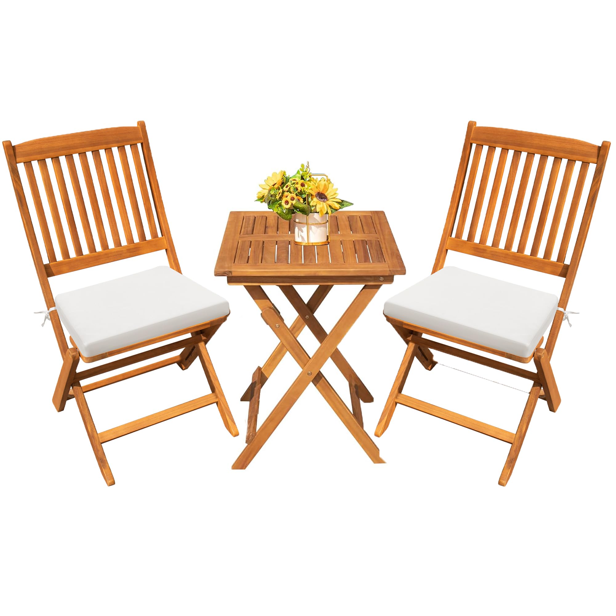 Devoko Outdoor 3 Piece Folding Patio Bistro Set Acacia Wood Bistro ...