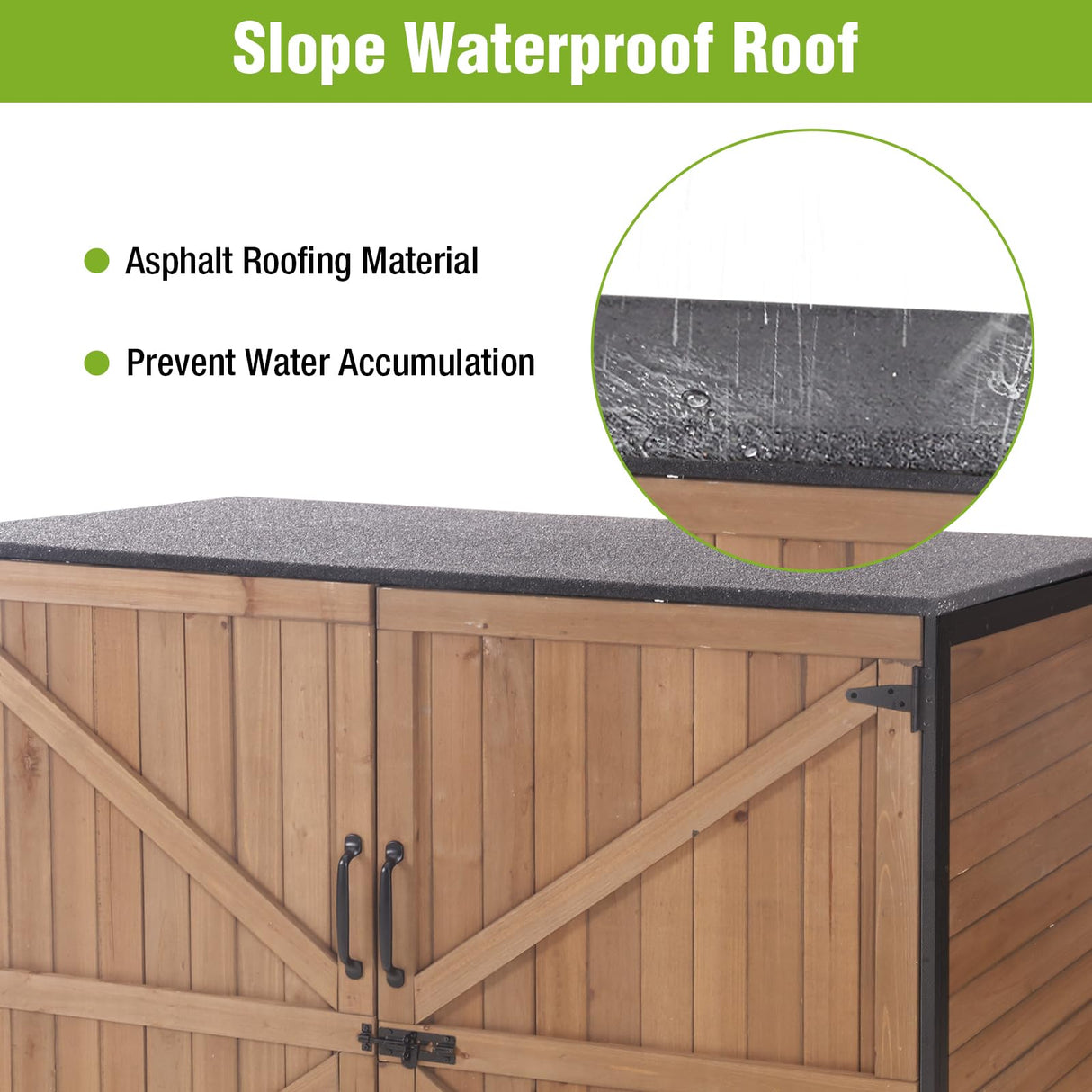 Joyqinchen Outdoor Storage Shed with Strong Metal Frame, Wooden Garden Sheds with Adjustable Shelves and Removable Floor, Weatherproof Outdoor Trash Can Shed, Horizontal Storage Cabinet for Patio Joyqinchen