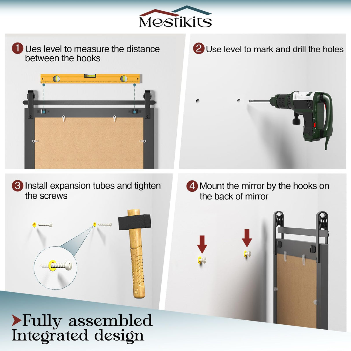 Mestikits Farmhouse Mirror 41x26 Inch, White Rustic Bathroom Mirror, Vanity Wood Framed Rectangular Wall Decor Mirrors for Entryway, Living Room, Bedroom Mestikits